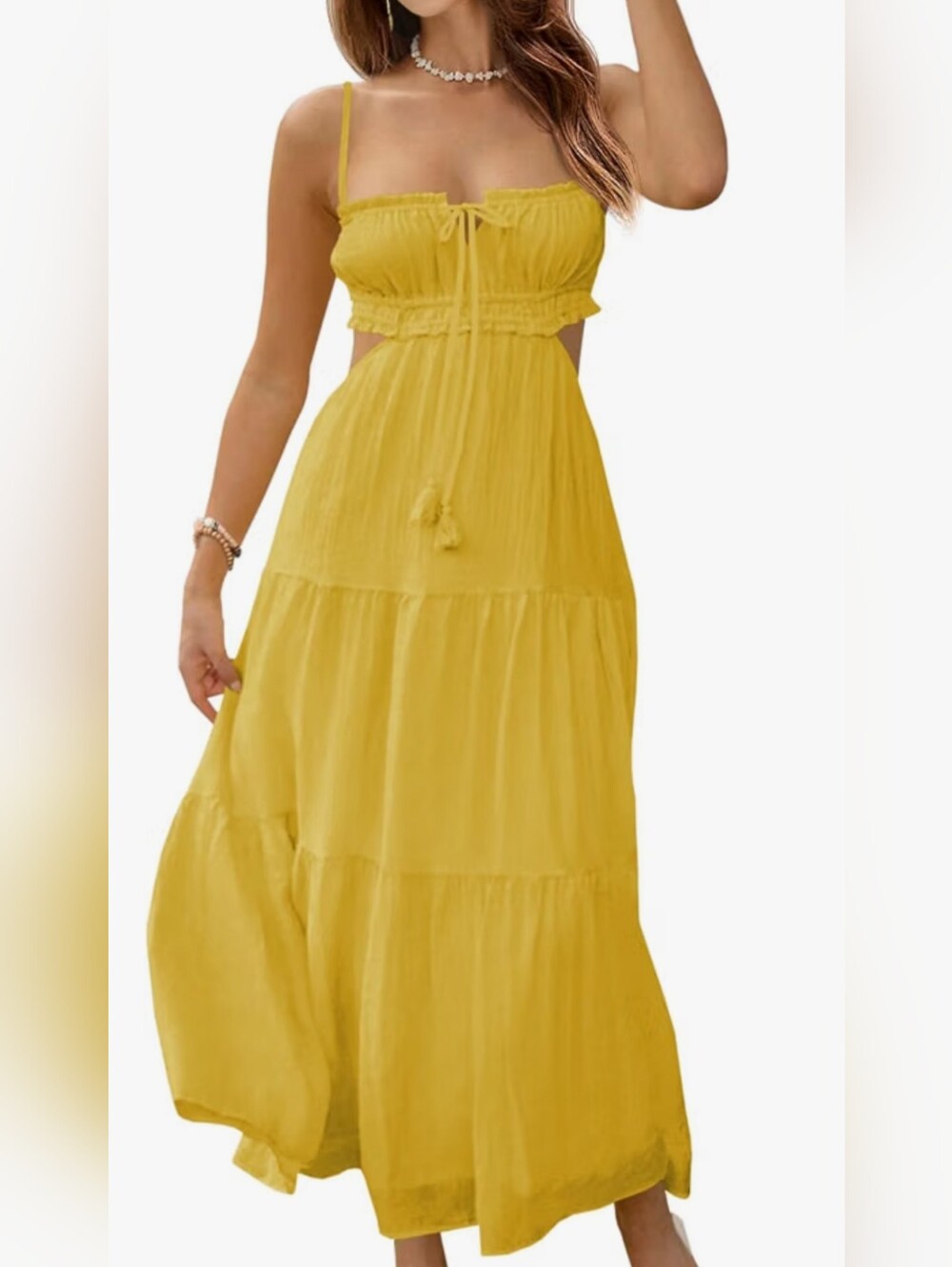 Boho Smocked Maxi Dress - Goose Yellow Large